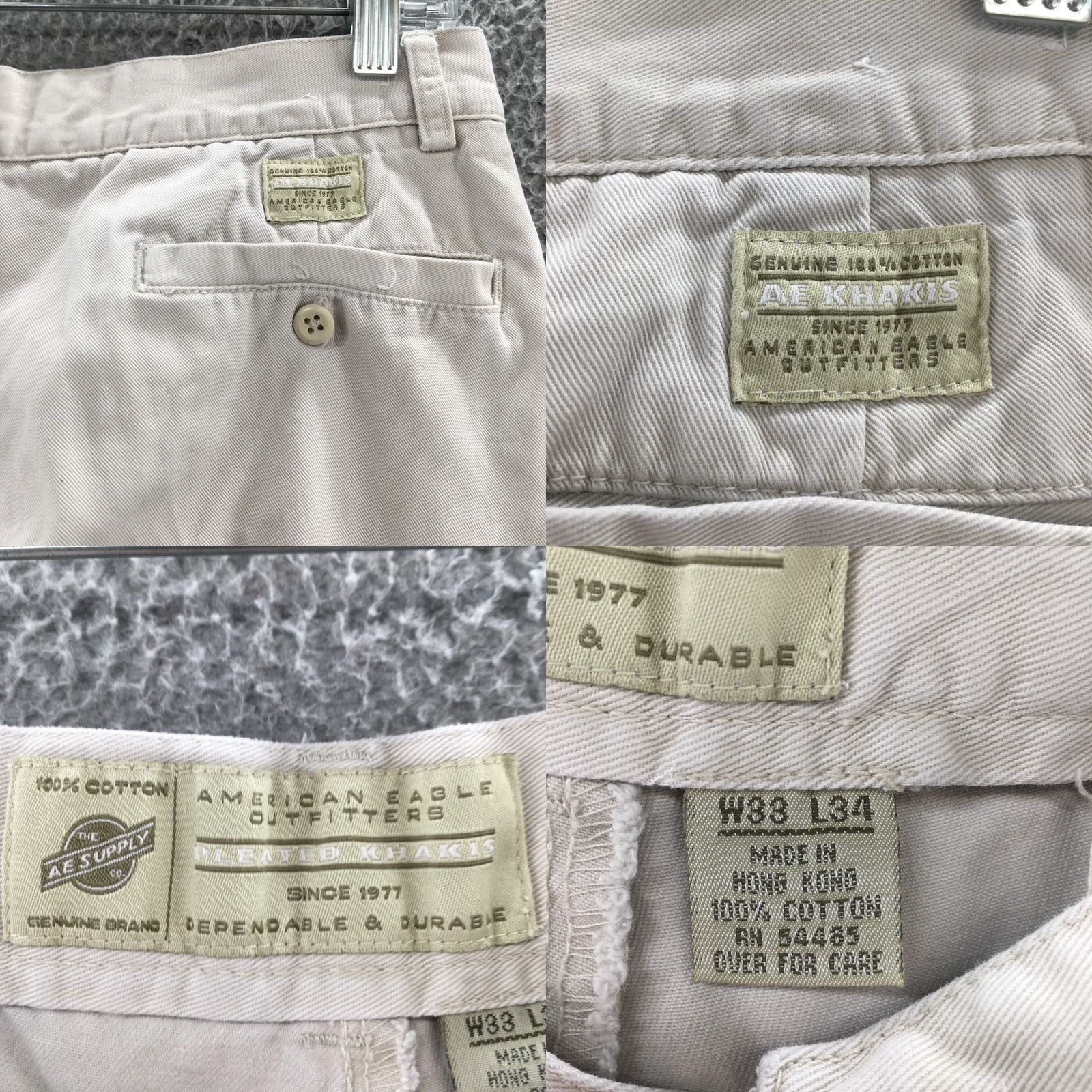 American Eagle Outfitters American Eagle Outfitters Pleated Khakis Pant Mens 33/34 Beige Regular 31x32.5 Pants Size US 33 - 9 Thumbnail