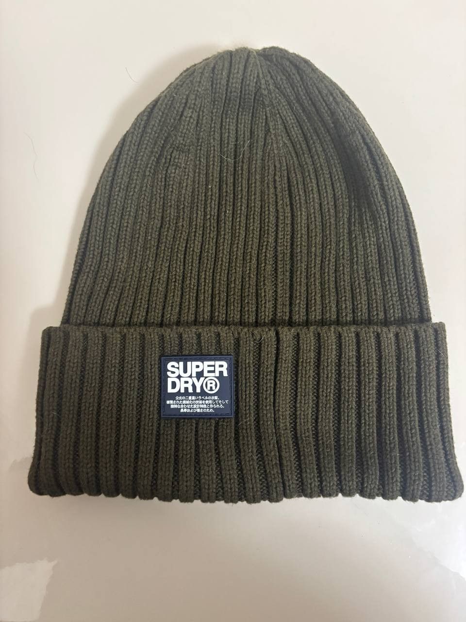 Superdry Superdry | 100% Cotton Wiseman Rib Knit Beanie | Olive Green Size ONE SIZE - 3 Thumbnail