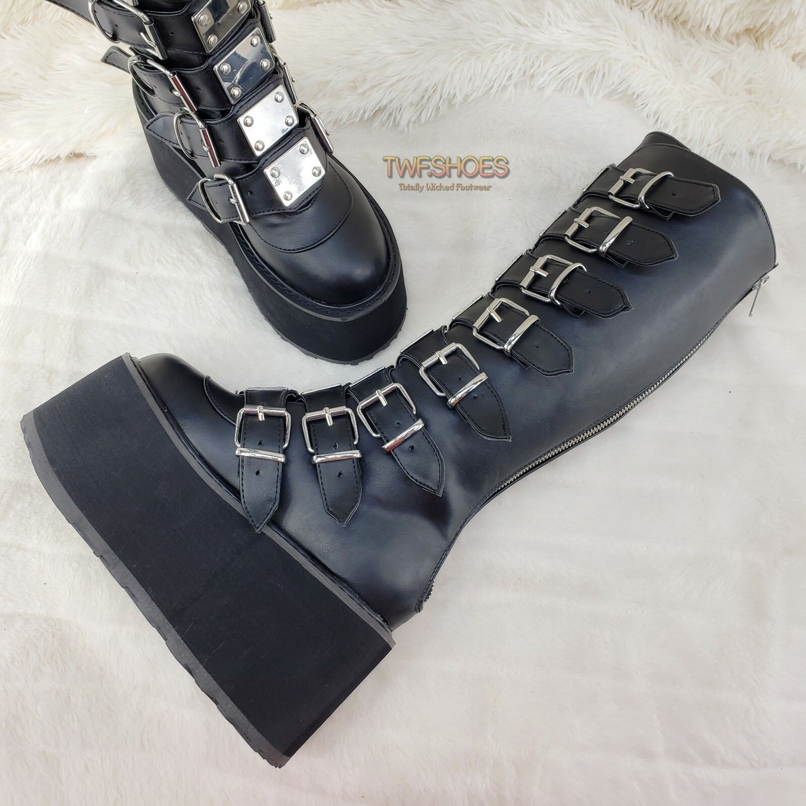 Demonia Cult DEMONIA Damned 318 Multi Strap Goth Punk Rock Platform Boots Size US 10 / IT 40 - 5 Thumbnail