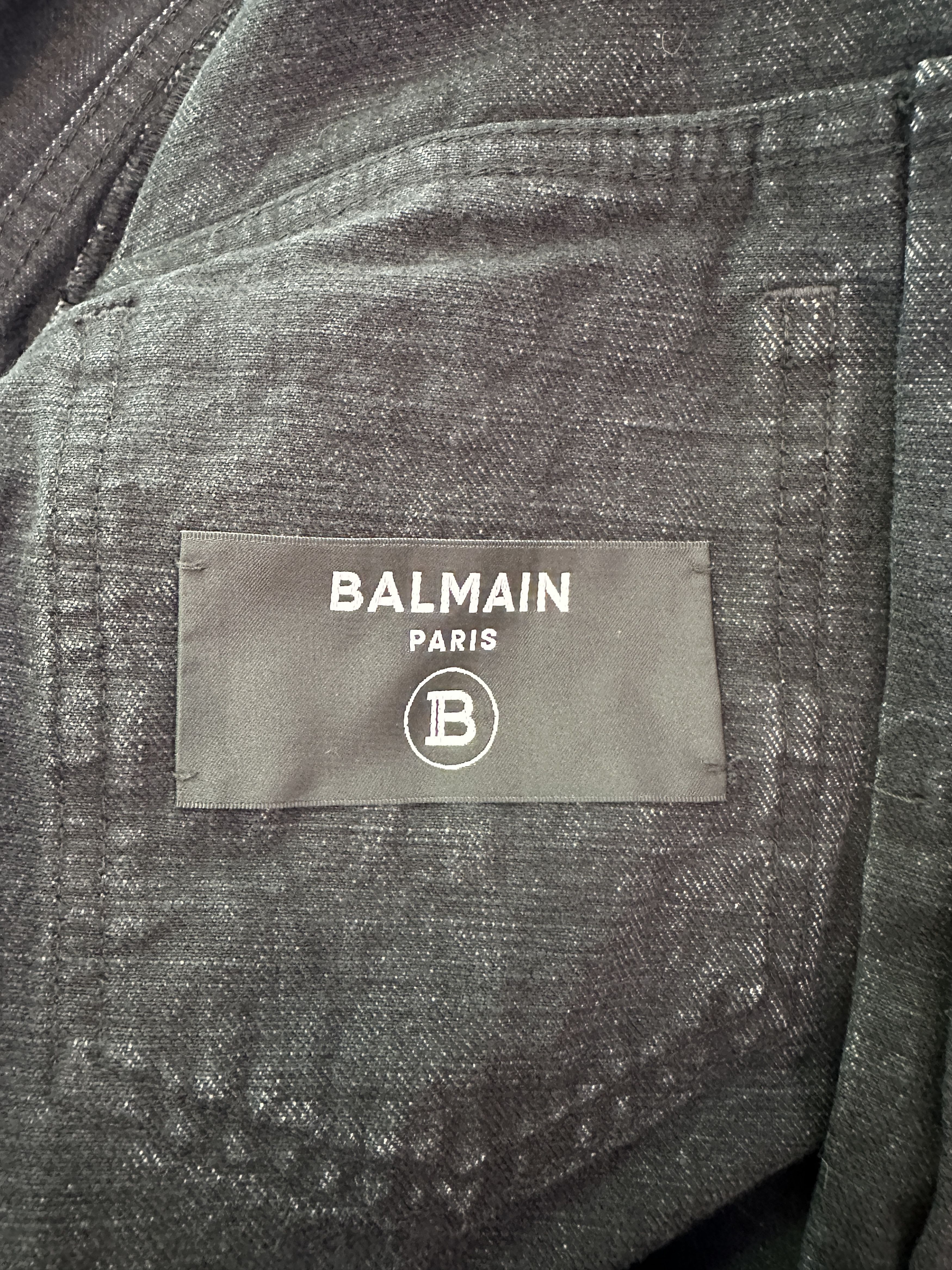 Balmain BALMAIN BLACK DISTRESSED DENIM PLEATED PLACKET JACKET Size US L / EU 52-54 / 3 - 10 Thumbnail