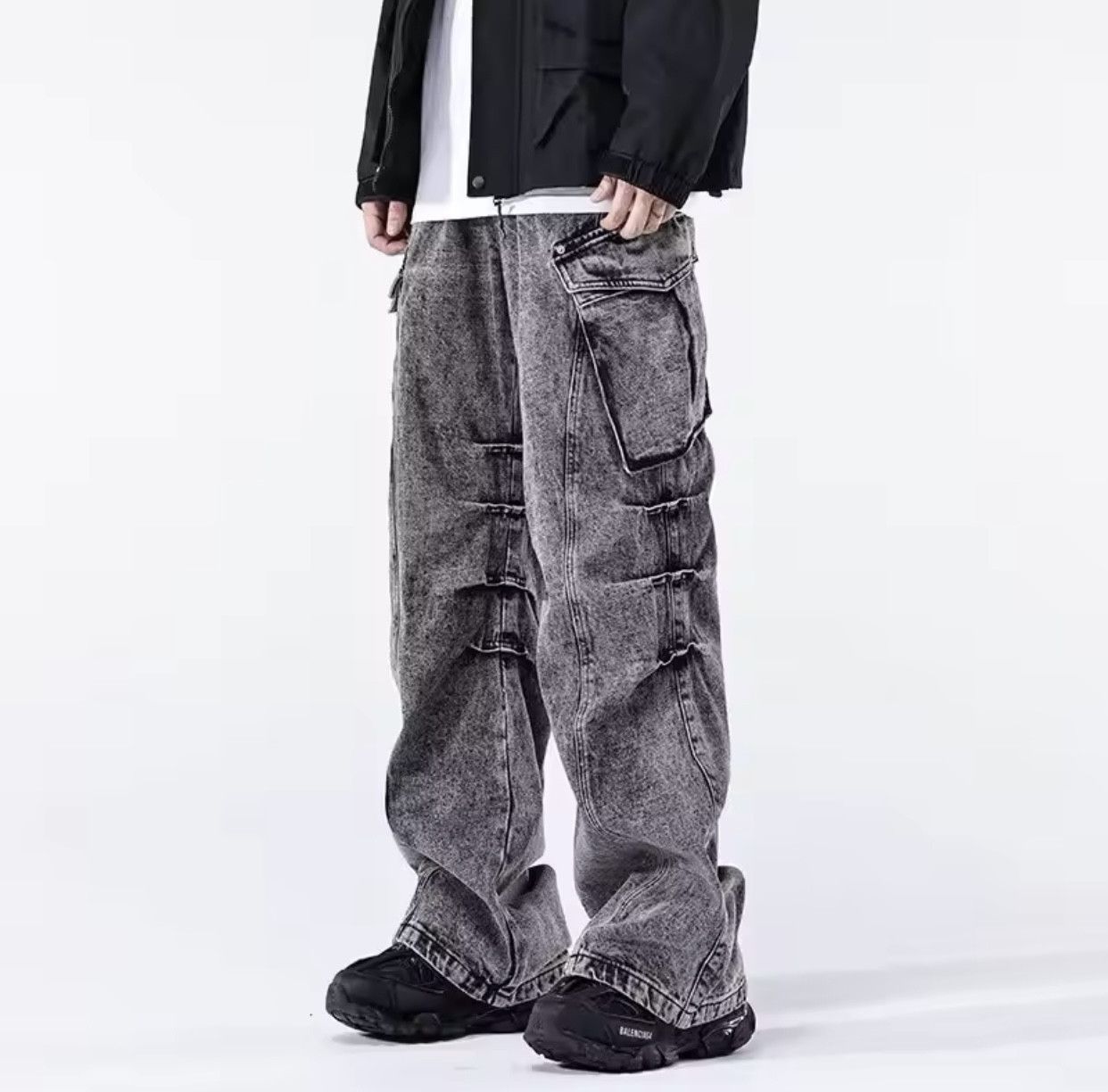 Denime × Japanese Brand Ropa Y2K Fashion Vintage Grey Baggy Cargo Jeans Pants Size US 30 / EU 46 - 5 Thumbnail