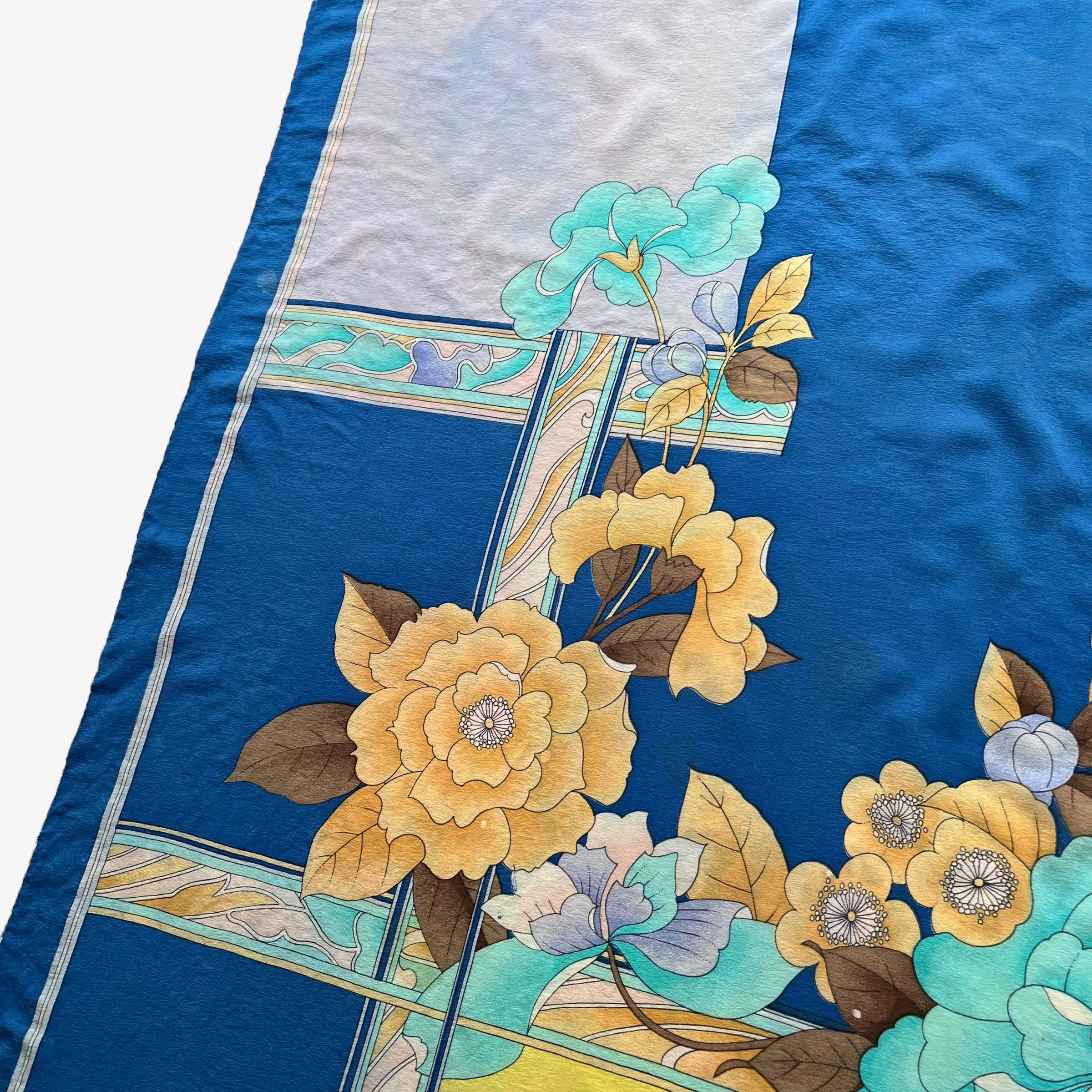 Leonard Paris Vintage 80s Leonard Abstract Floral Print Blue Silk Scarf Size ONE SIZE - 4 Thumbnail