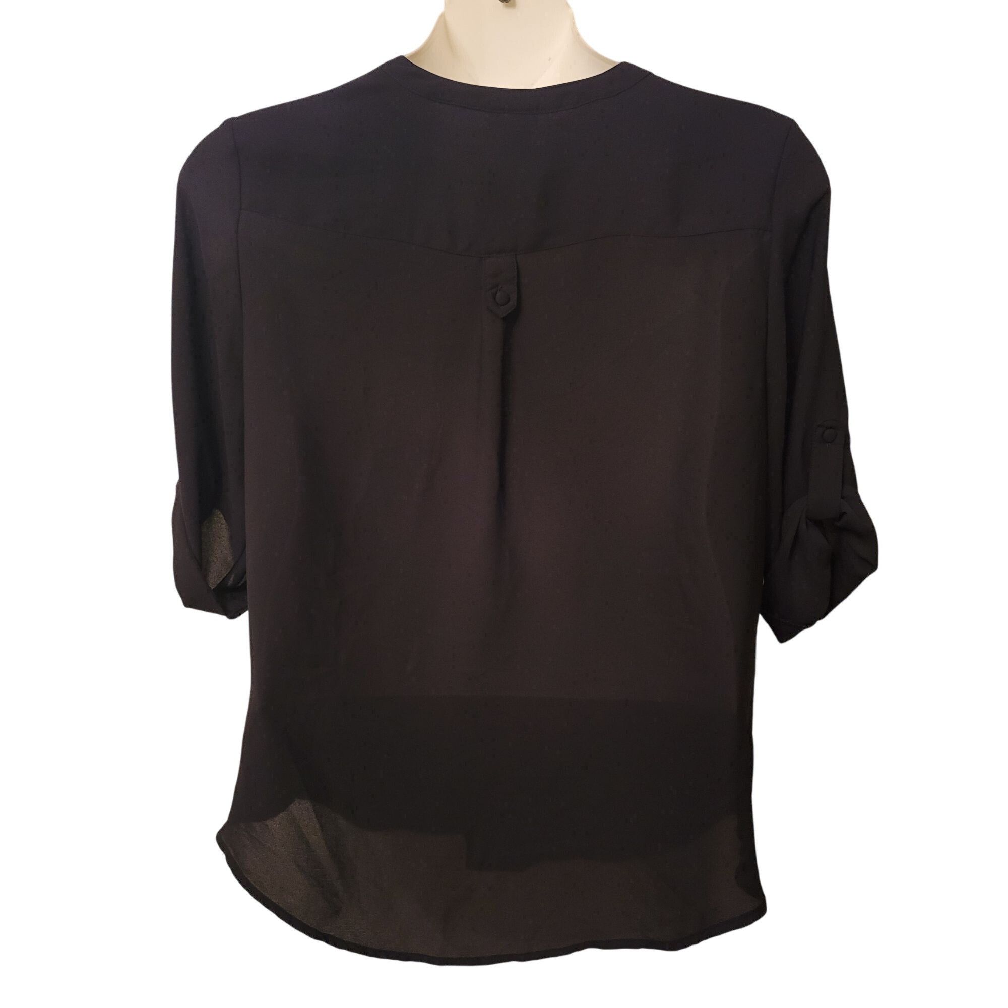 Torrid Torrid 1X Black V Neck Blouse Roll Tab Sleeves Sheer Top Poc Size XXL / US 16-18 / IT 52-54 - 5 Thumbnail