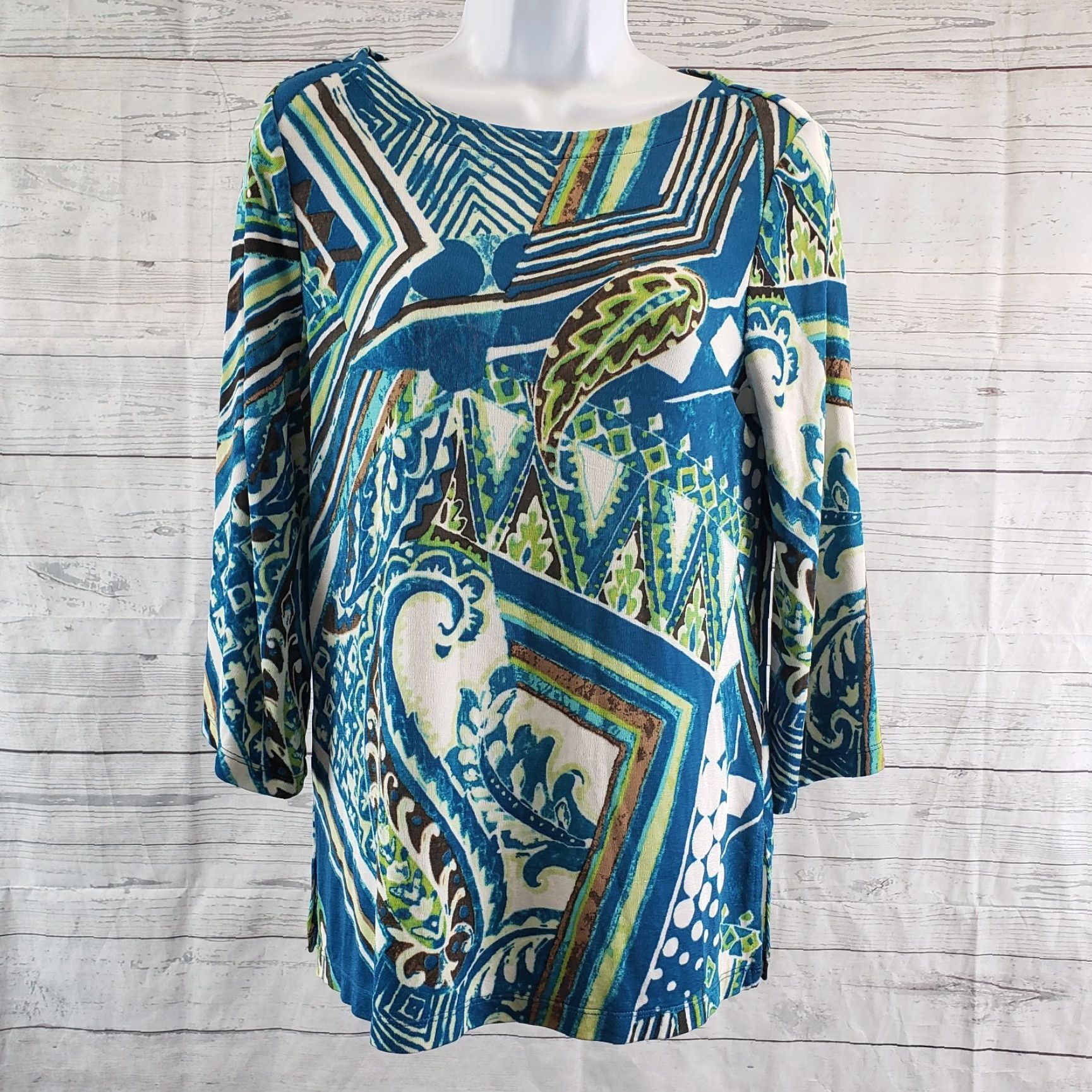 Vintage Chico's Travelers Womens Top S Blue 3/4 Sleeve Blouse Travel Basic Acetate Small Size Shirt Tops Womens Size S / US 4 / IT 40 - 2 Thumbnail