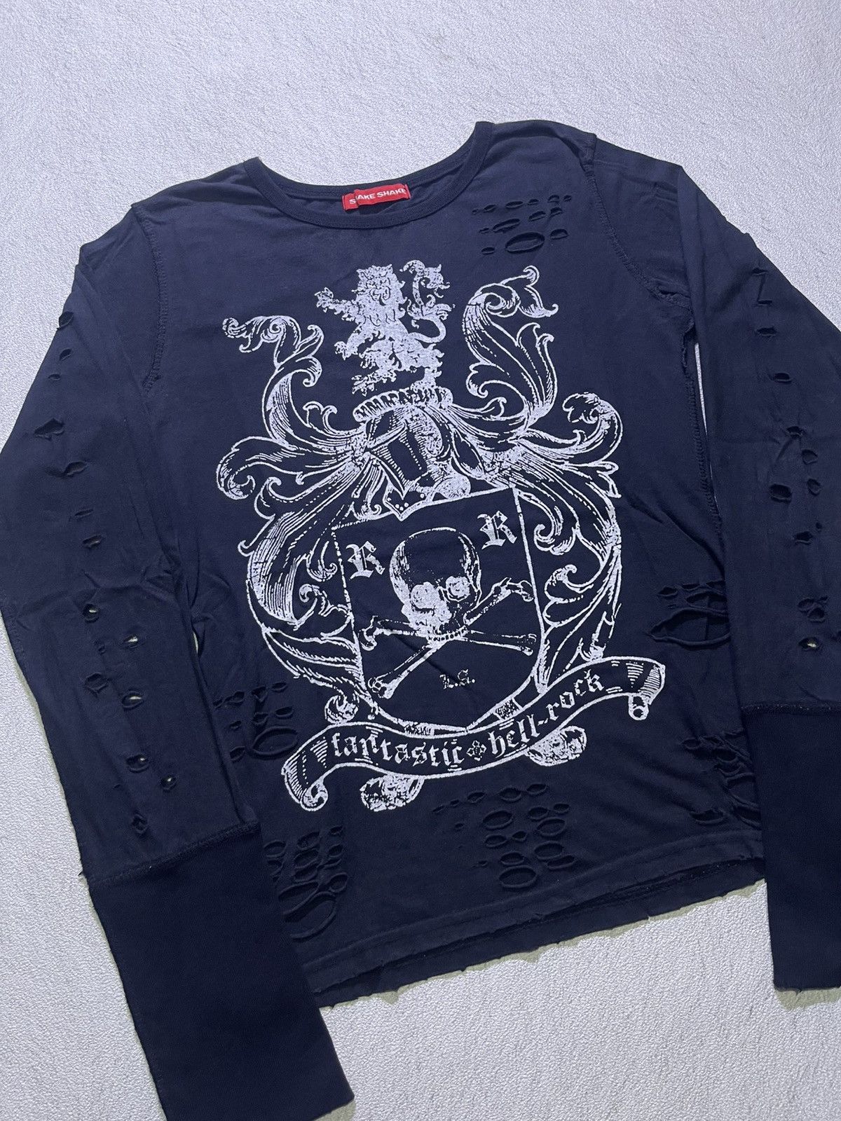 Japanese Brand Y2K SHAKE SHAKE long sleeve t-shirt with ripped pattern Size S / US 4 / IT 40 - 2 Thumbnail