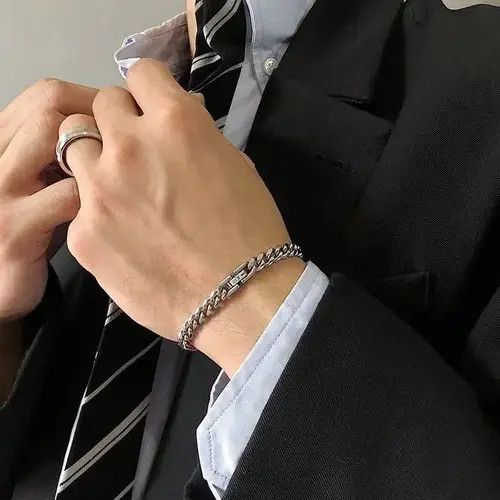 Jewelry Fashion Silver Titanium Steel Men's Bracelet Size ONE SIZE - 1 Thumbnail