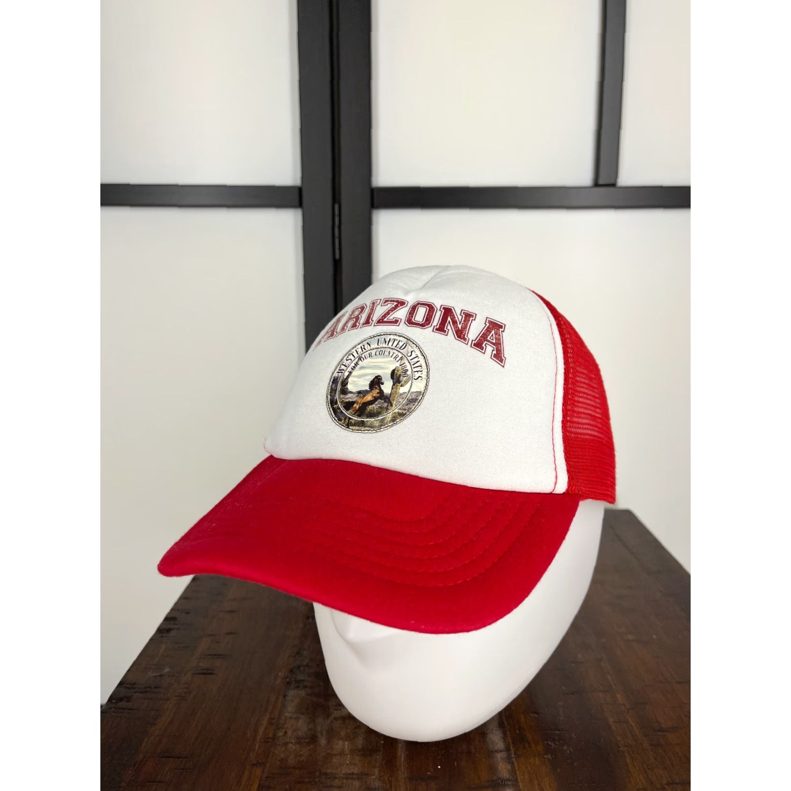 Vintage VINTAGE? Arizona Hat Cap Snap Back Adult One Size Red Trucker Polyester Western USA 1800 Size ONE SIZE - 4 Thumbnail