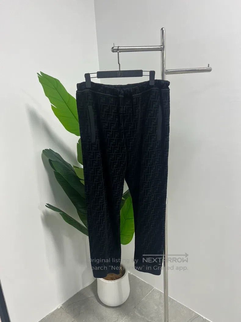 Fendi Embroidered Logo Velvet Trousers - Black