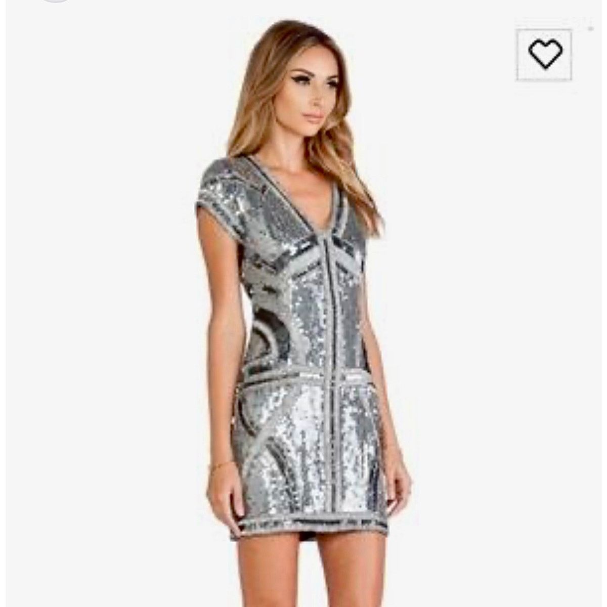 Parker Parker Silver Rose Gold Sequin Aztec VNeck Mini Dress S Size S / US 4 / IT 40 - 2 Thumbnail
