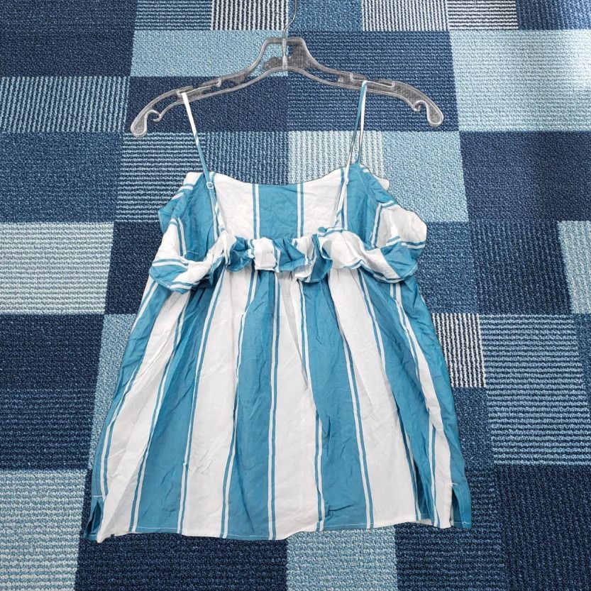 Old Navy Old Navy Tank Womens S Small White Striped Camisole Cropped Rayon Sleeveless Adjustable Strap Ruffle Size ONE SIZE - 1 Thumbnail