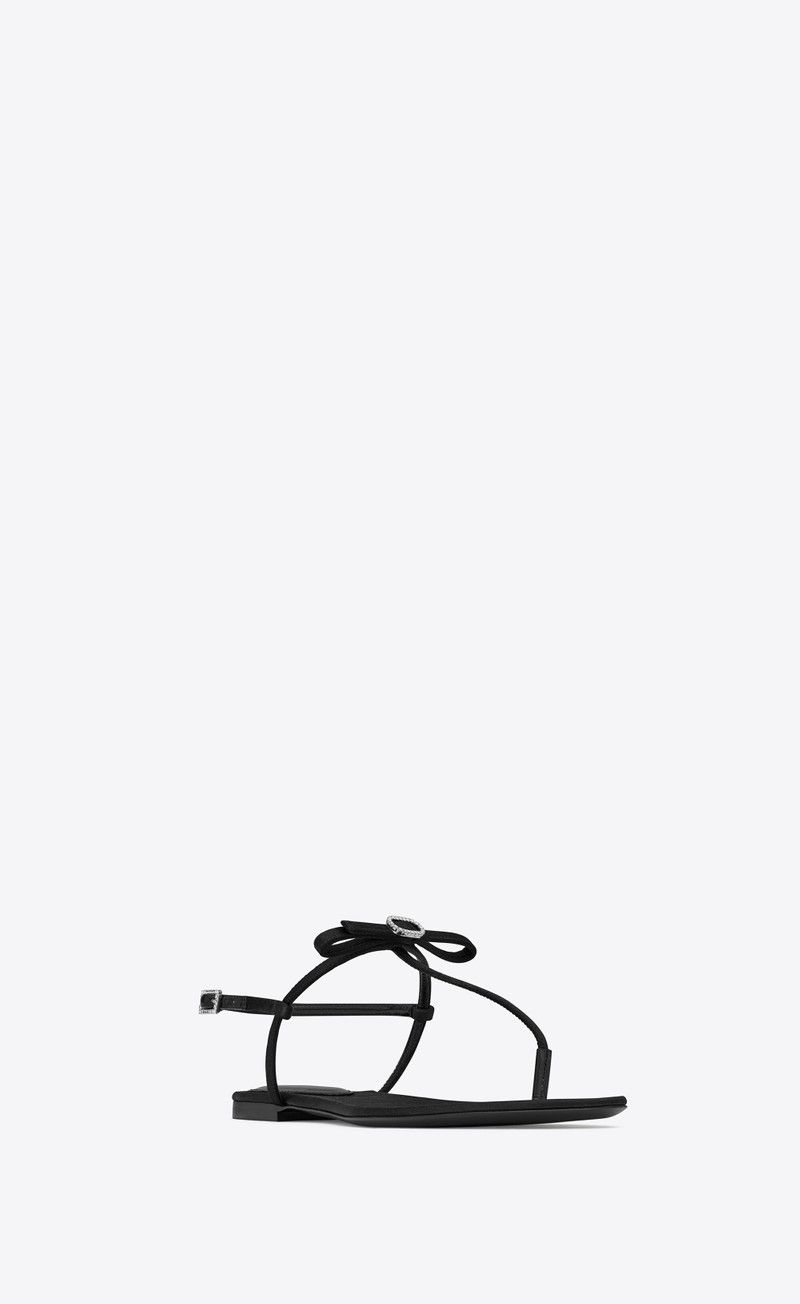 Saint Laurent Paris oc11z1125 Jackie Flats Sandals in Satin Crepe in Black Size US 8 / IT 38 - 3 Thumbnail