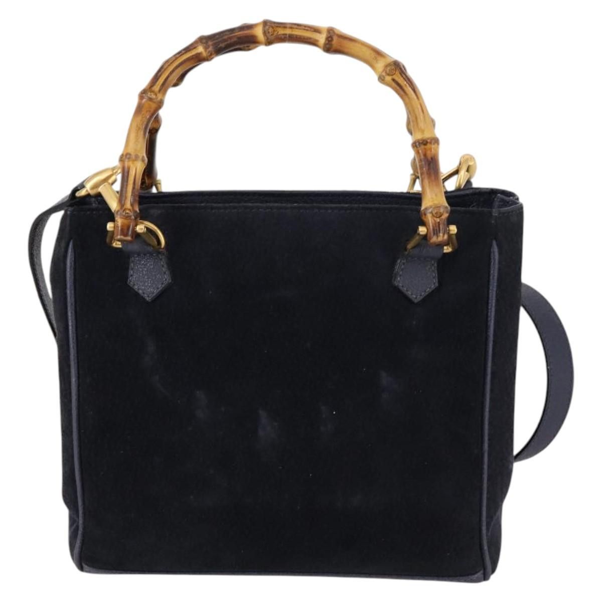 Gucci GUCCI Bamboo Hand Bag Suede Navy Gold 000 2214 000 2214 Size ONE SIZE - 3 Thumbnail