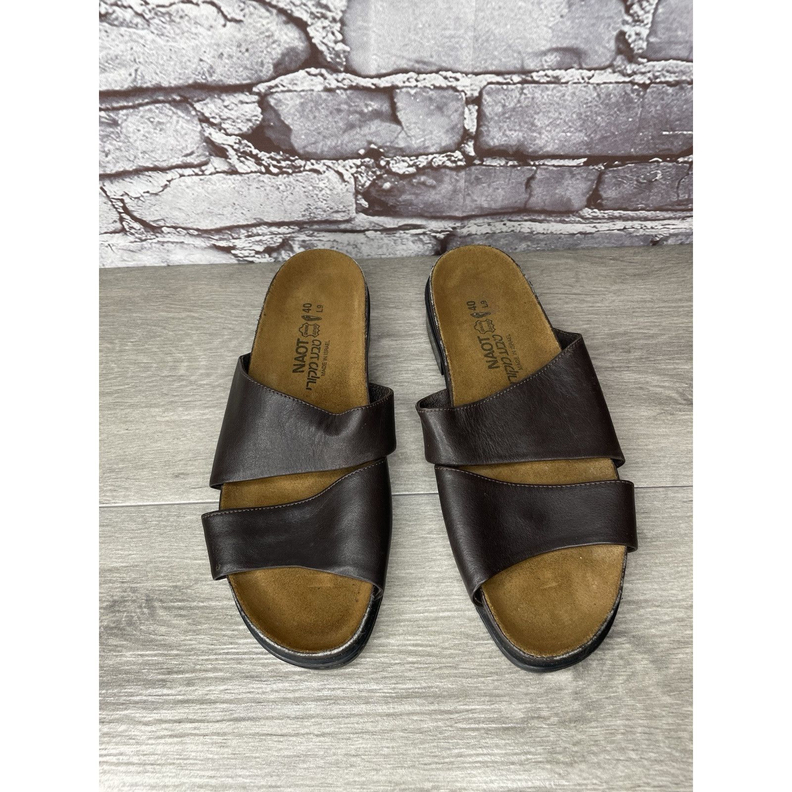 Other Naot Brown Leather Casual Low Heel Strap Slides Sandals Wome Size US 10 / IT 40 - 14 Thumbnail