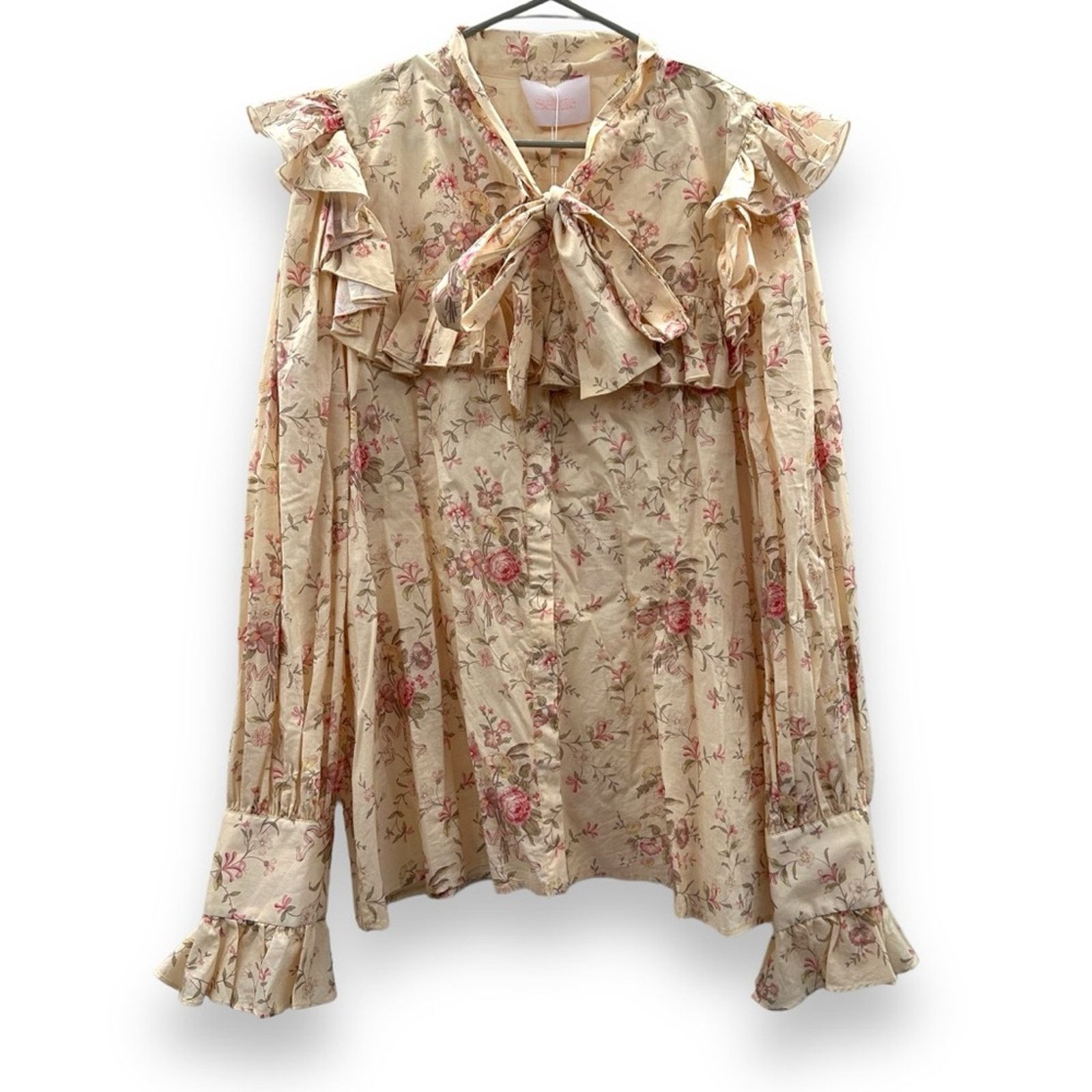 Selkie Selkie The Renaissance Girl Elizabeth Ruffle Tie Neck Top Size 4XL / US 24-26 - 3 Thumbnail
