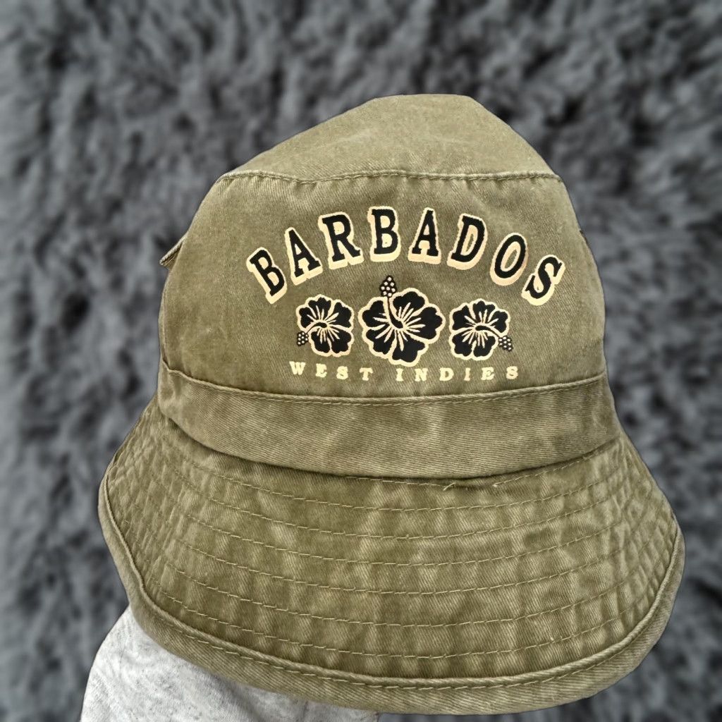 Vintage Barbados West Indies Bucket Hat Mens Travel Souvenir Pockets Floral Tropical Be Size ONE SIZE - 1 Thumbnail