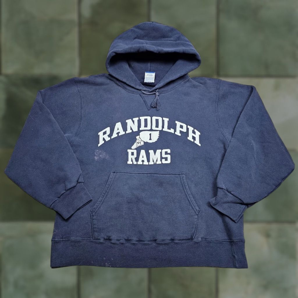 Vintage Champion Hoodie Mens Large Navy Randolph Rams NJ Football Made USA 90s