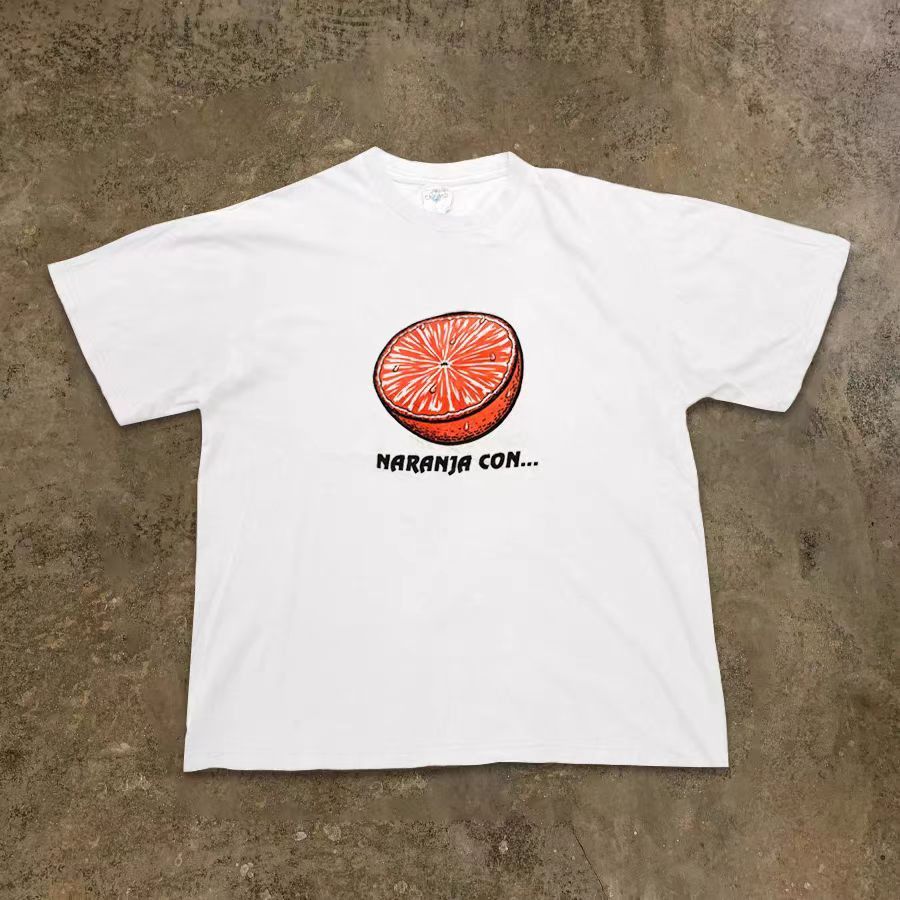 Vintage White casual retro orange pattern cotton t-shirt Size US M / EU 48-50 / 2 - 1 Thumbnail