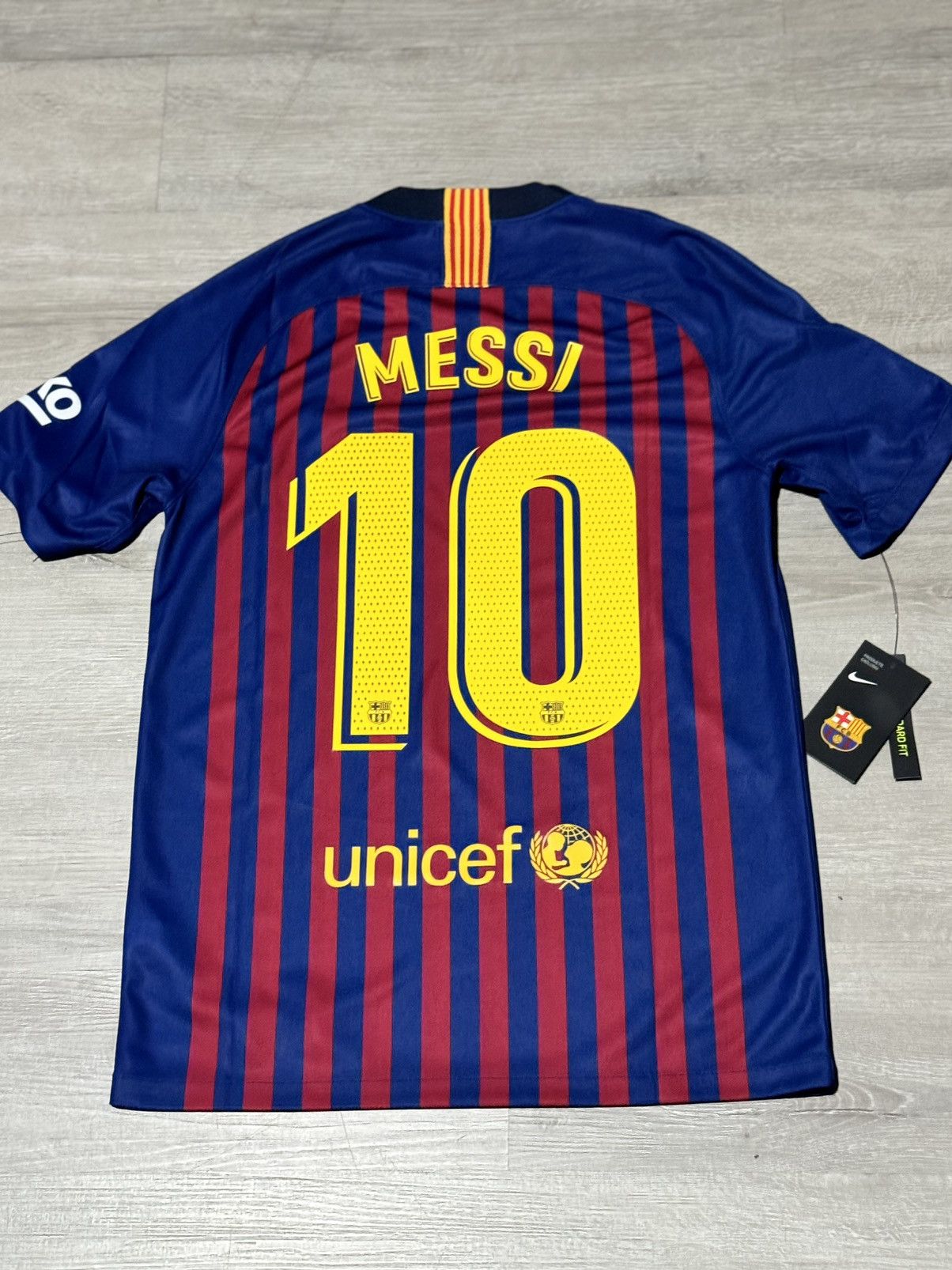 image of F C Barcelona x Nike Fc Barcelona 18/19 Home Messi Jersey S 894430-456 in Red, Men's (Size Small)