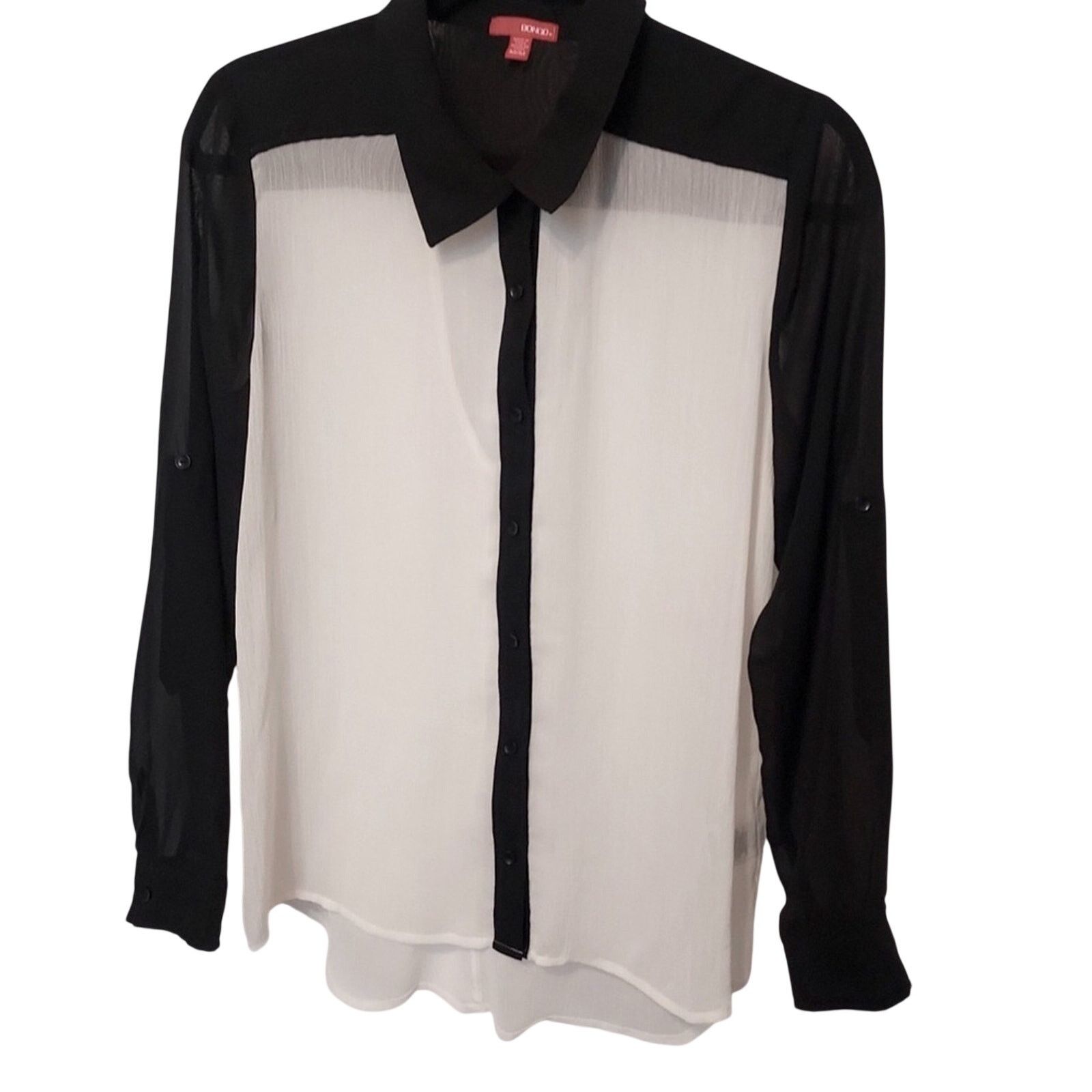 Other Bongo Sheer Black White Colorblock Button Shirt Blouse Top Size M / US 6-8 / IT 42-44 - 1 Thumbnail