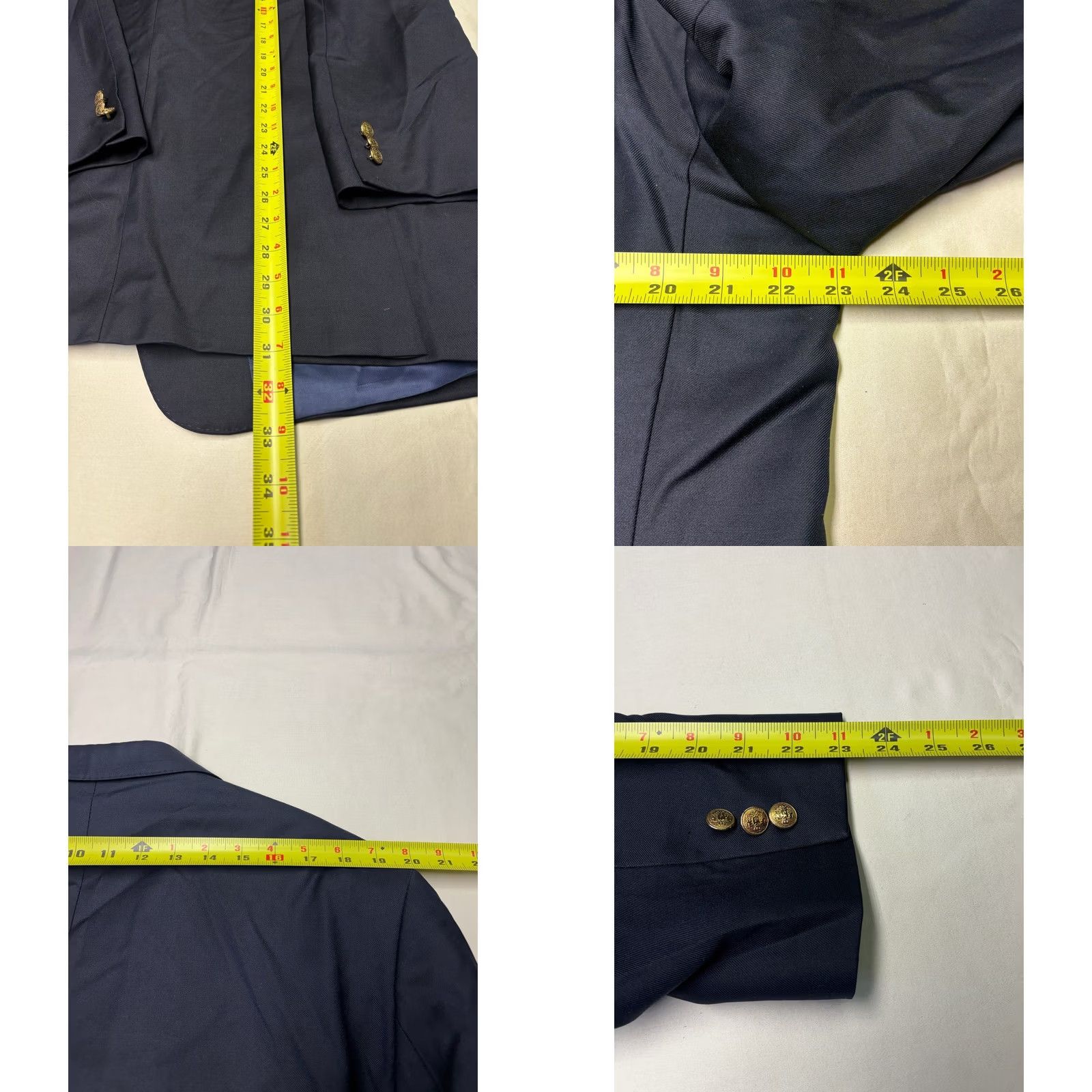 Ralph Lauren Lauren Ralph Lauren Navy Blue Blazer Wool Blend 44R Three-Button Notch Lapel Gold Buttons Single-Breasted Mens Jacket Coat Regular Fit Vintage No Size 44R - 9 Thumbnail