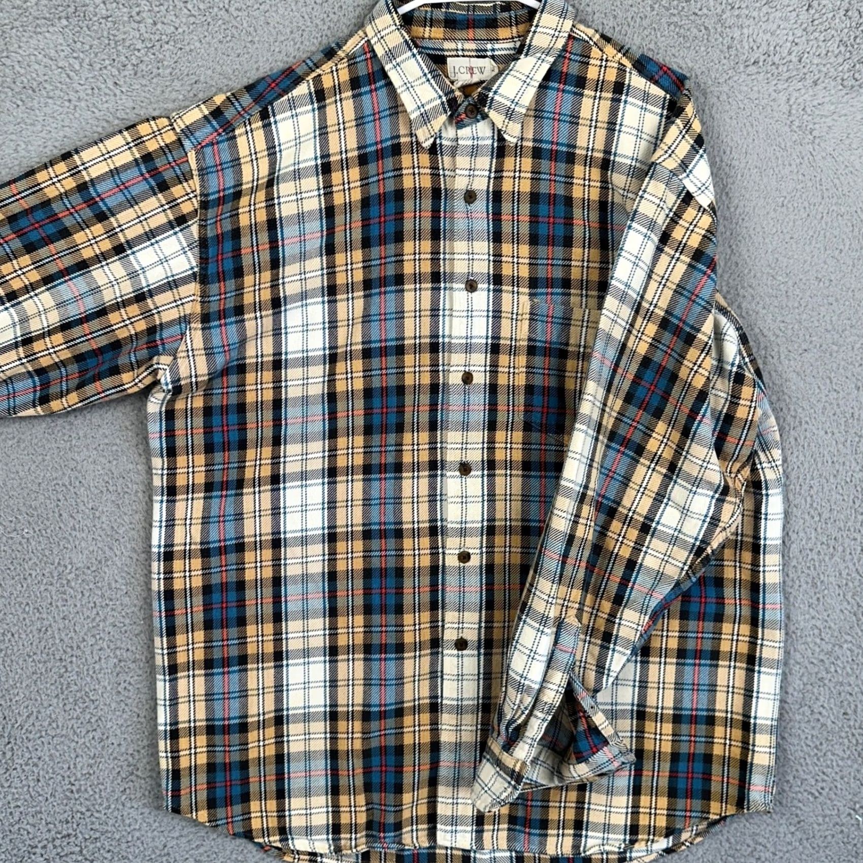 J.Crew J.CREW Shirt Mens XL Blue Tan Plaid Flannel Button Up Long Sleeve Casual Workwear Size US XL / EU 56 / 4 - 2 Thumbnail