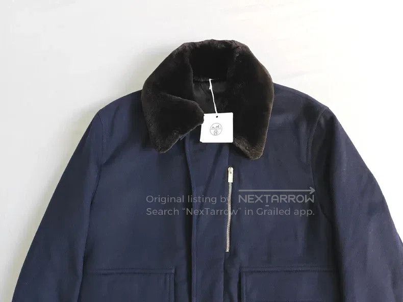 Hermes Hermes Cashmere jacket fur collar, navy blue, 100% cashmer Size US L / EU 52-54 / 3 - 2 Thumbnail