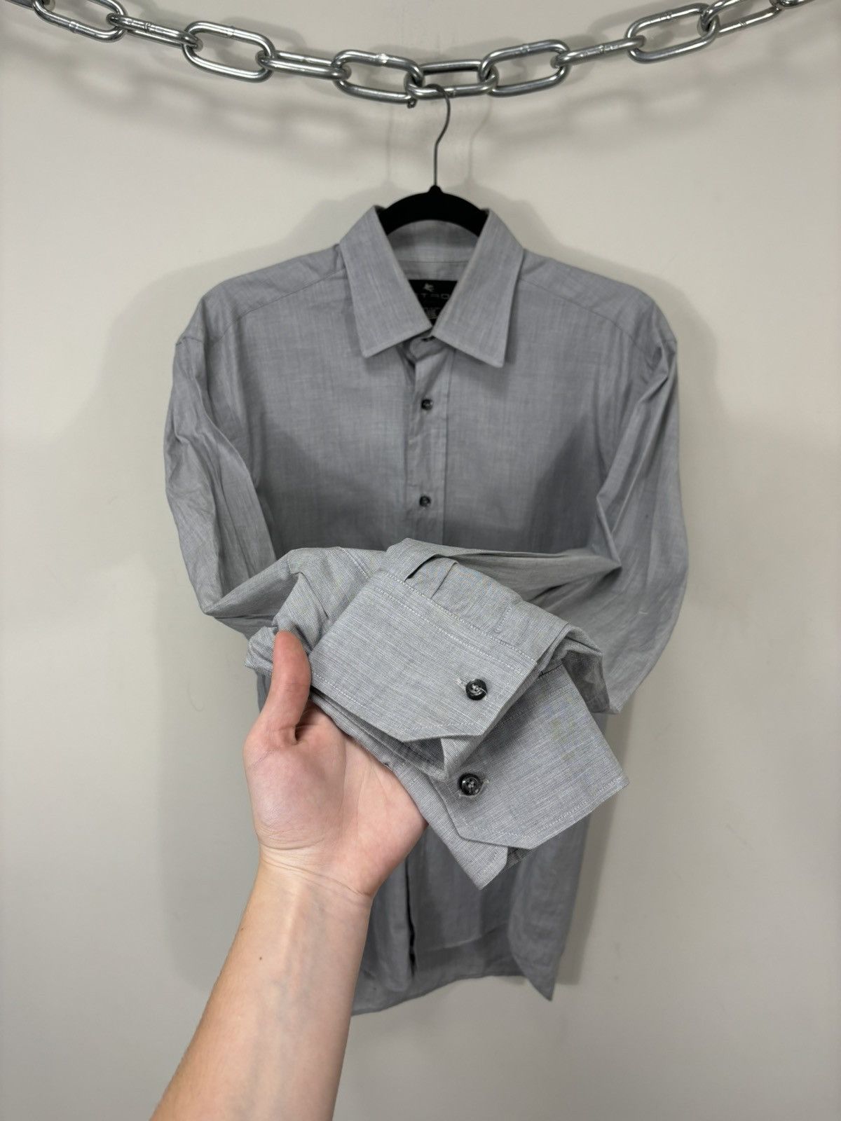 Etro Vintage Etro Men’s Gray Italian Luxury Button Up Dress Shirt Size US M / EU 48-50 / 2 - 5 Thumbnail
