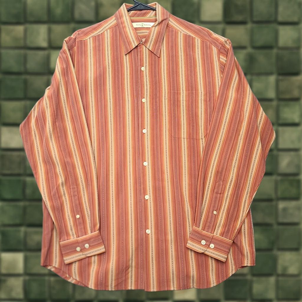 Tommy Bahama VINTAGE Tommy Bahama TB Jazzy Jeff Men's L 100% Silk Striped Long Sleeve Shirt Spice Size US L / EU 52-54 / 3 - 1 Thumbnail