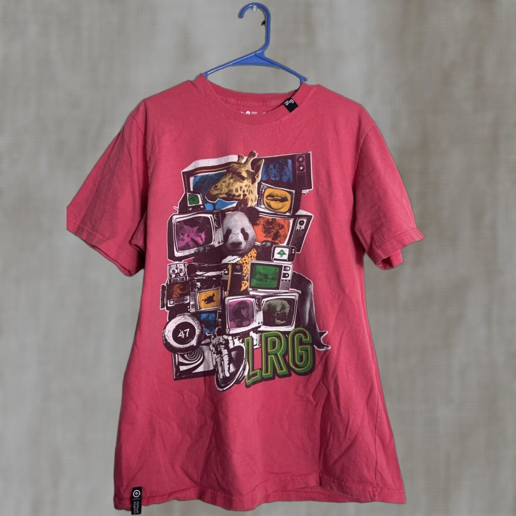 Pinko LRG Mens Large T Shirt Short Sleeve Pink Panda TVs Stained Lifted Research Group Size US L / EU 52-54 / 3 - 1 Thumbnail
