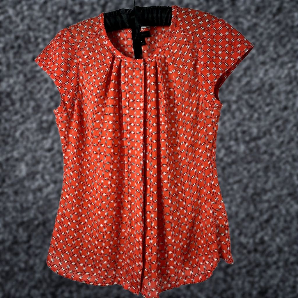 Worthington Worthington Orange Geometric Print Pleated Cap Sleeve Blouse Top Large Womens Size L / US 10 / IT 46 - 1 Thumbnail