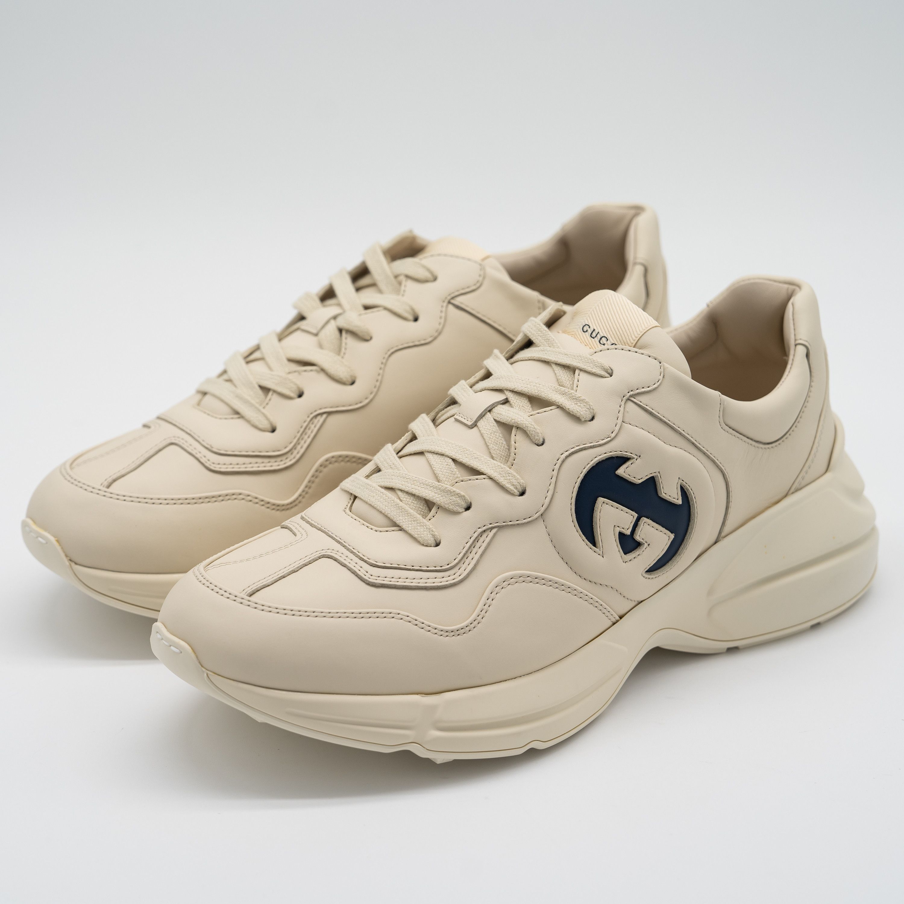 Gucci Gucci Rhyton Ivory Blue GG Cut Out Logo Leather Sneakers Size US 11.5 / EU 44-45 - 1 Thumbnail