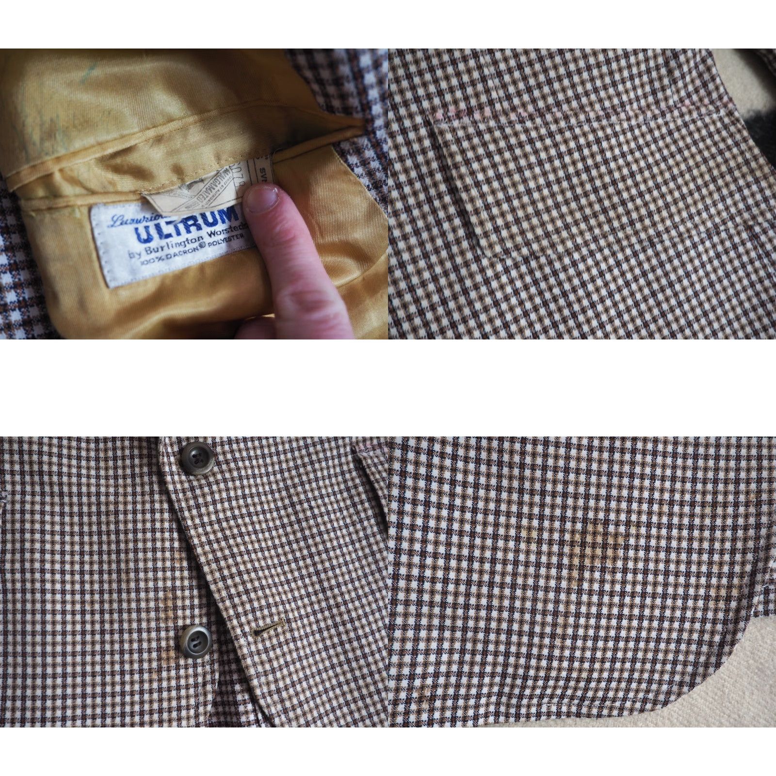 Vintage VINTAGE Johnny Carson Blazer Jacket Gingham 3 Button Brown White 60s 70s Polyester 42 Mens Size 42R - 8 Thumbnail