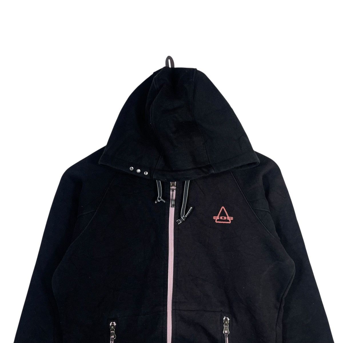 Vintage SOS Skiwear Full Zip Hoodie Jacket Black Pink Fleece Lined Size L / US 10 / IT 46 - 2 Thumbnail