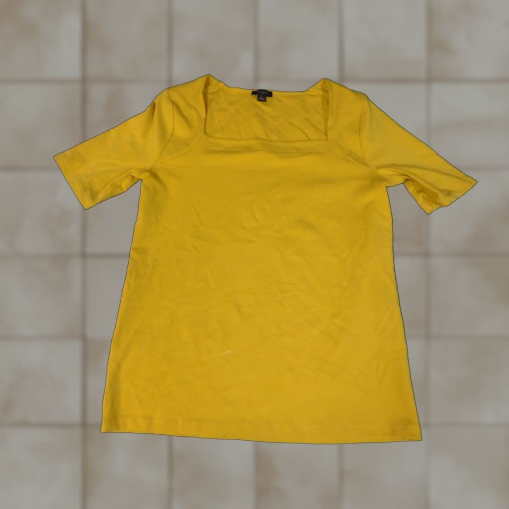 Ann Taylor Ann Taylor Loft Blouse Women M Yellow Round Neck Short Sleeve Pullover Cotton Stretch Casual Regular Clothing Size M / US 6-8 / IT 42-44 - 1 Thumbnail