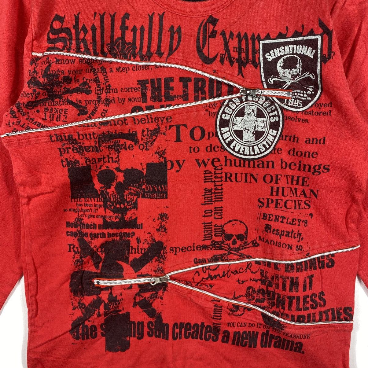 Japanese Brand Japanese Brand COLLINS Zipper Punk Style Tee Shirt Medium Size M / US 6-8 / IT 42-44 - 2 Thumbnail