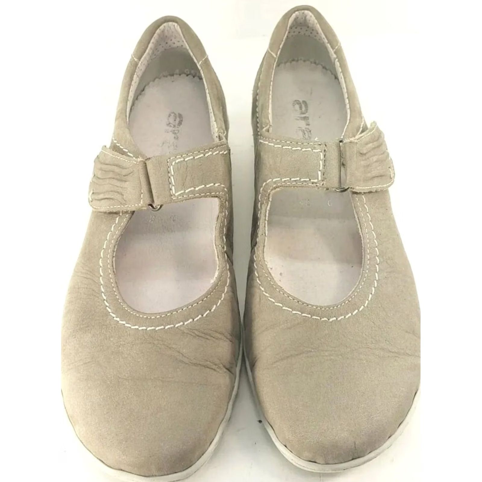 Vintage ARA Women's Mary Jane Flat US 7M Taupe Hook & Loop Strap Shoes Size US 7 / IT 37 - 3 Thumbnail