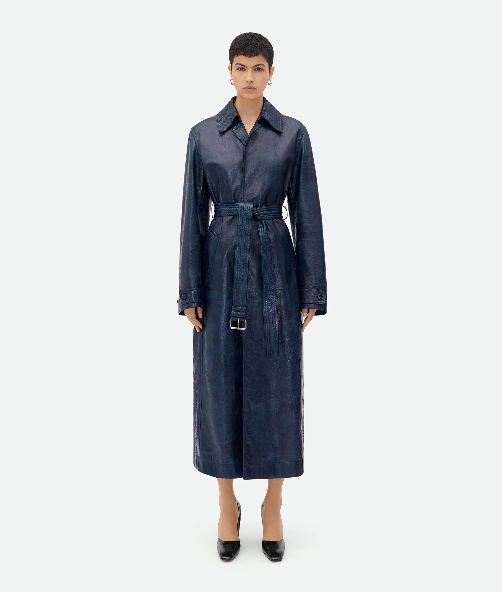 Bottega Veneta o1n1vont0425 Embossed Leather Coat in Mistral Size XS / US 0-2 / IT 36-38 - 1 Thumbnail