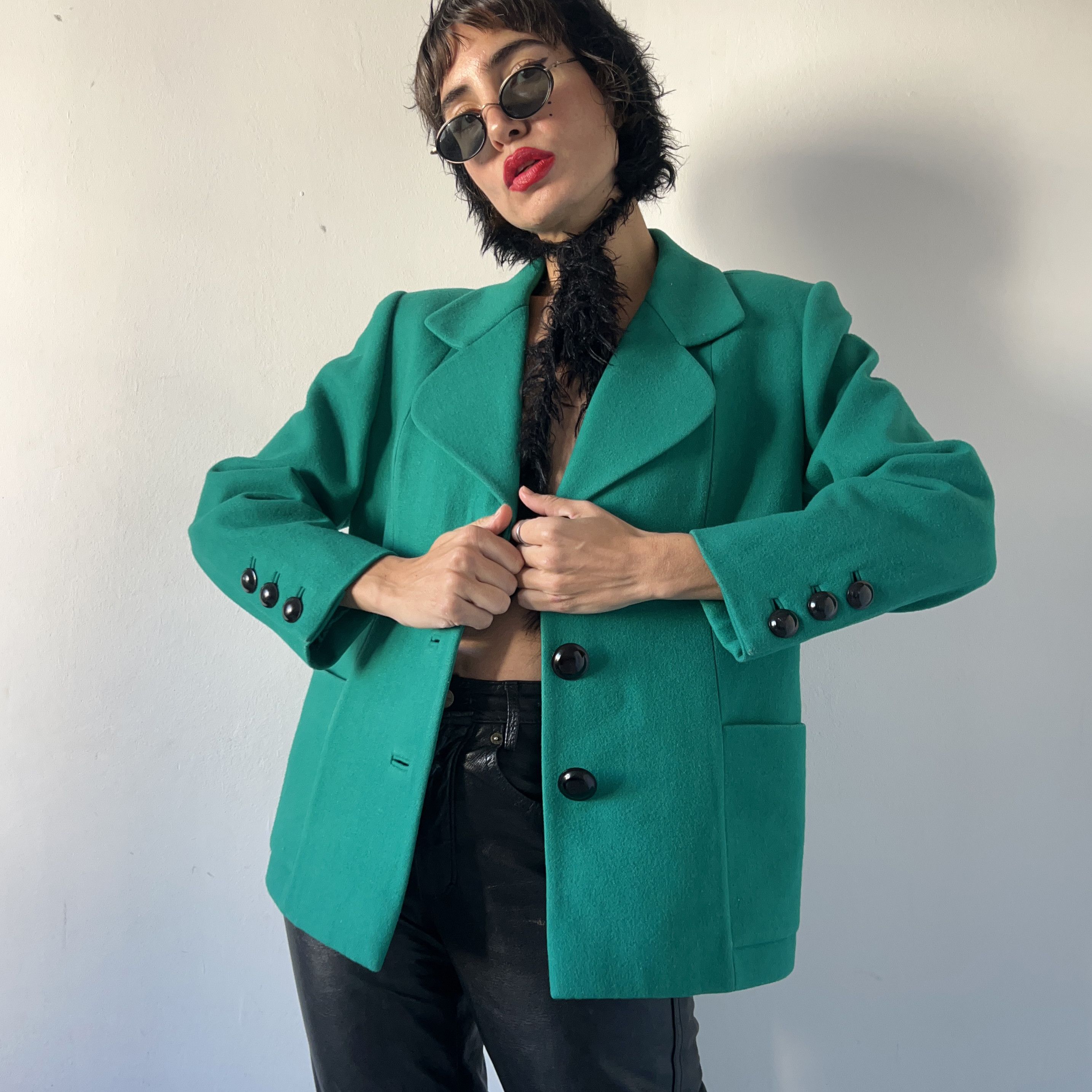 Vintage Vintage 90s Pure Wool Green Jacket Size M / US 6-8 / IT 42-44 - 9 Thumbnail
