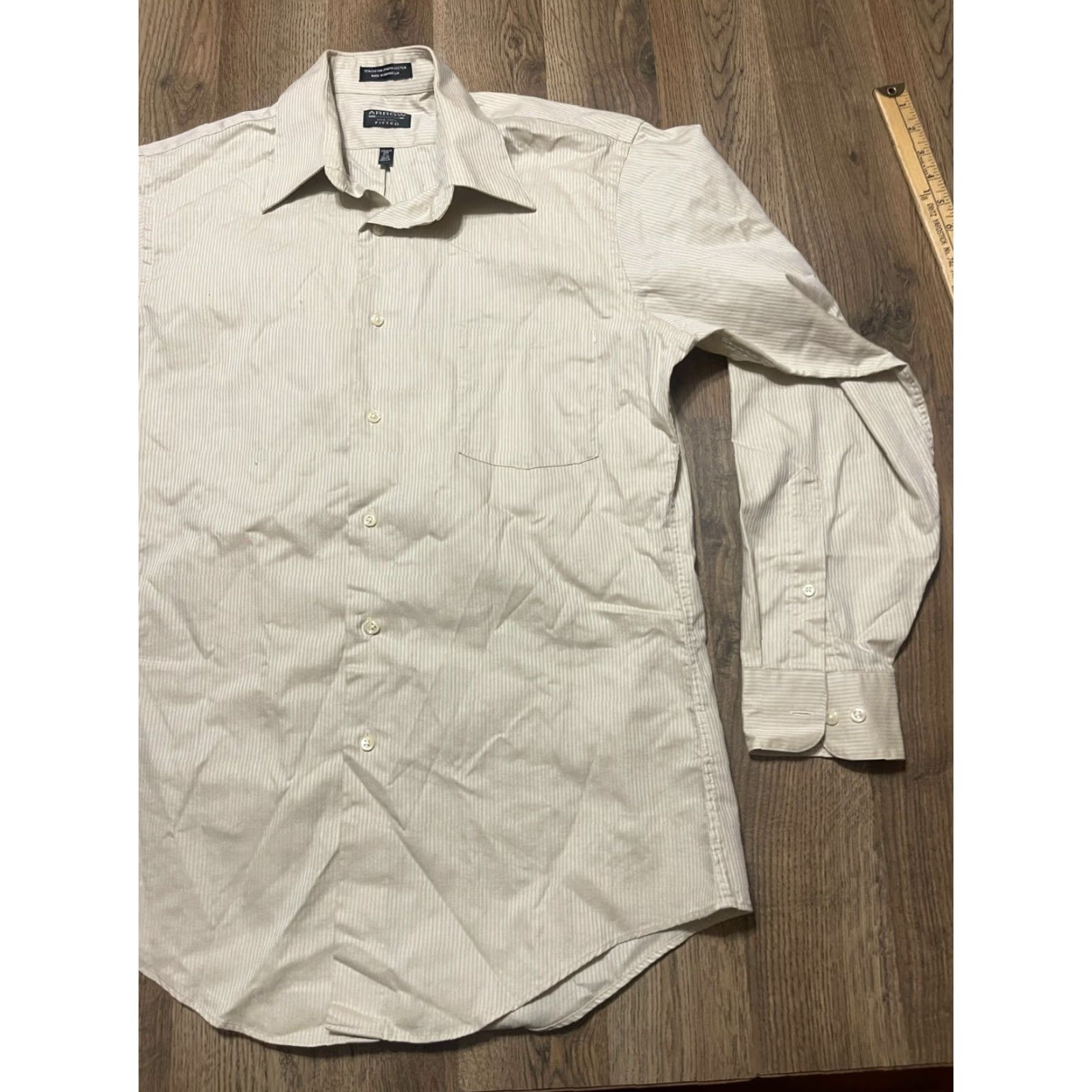 Arrow Arrow Shirt Men's Size Medium 15.5 32/33 Tan Striped Button Up Fitted Size US M / EU 48-50 / 2 - 4 Thumbnail