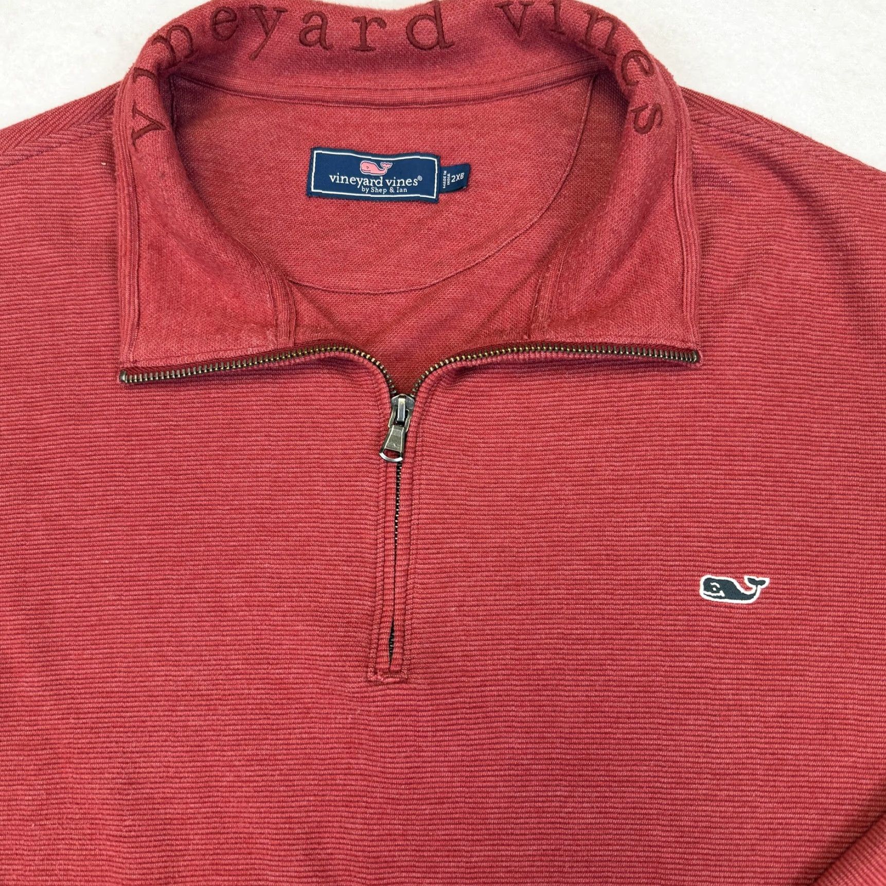 Vineyard Vines Vineyard Vines Sweater Mens 2XB Red Quarter Zip Mock Neck Whale Logo Pullover Size US XXL / EU 58 / 5 - 3 Thumbnail