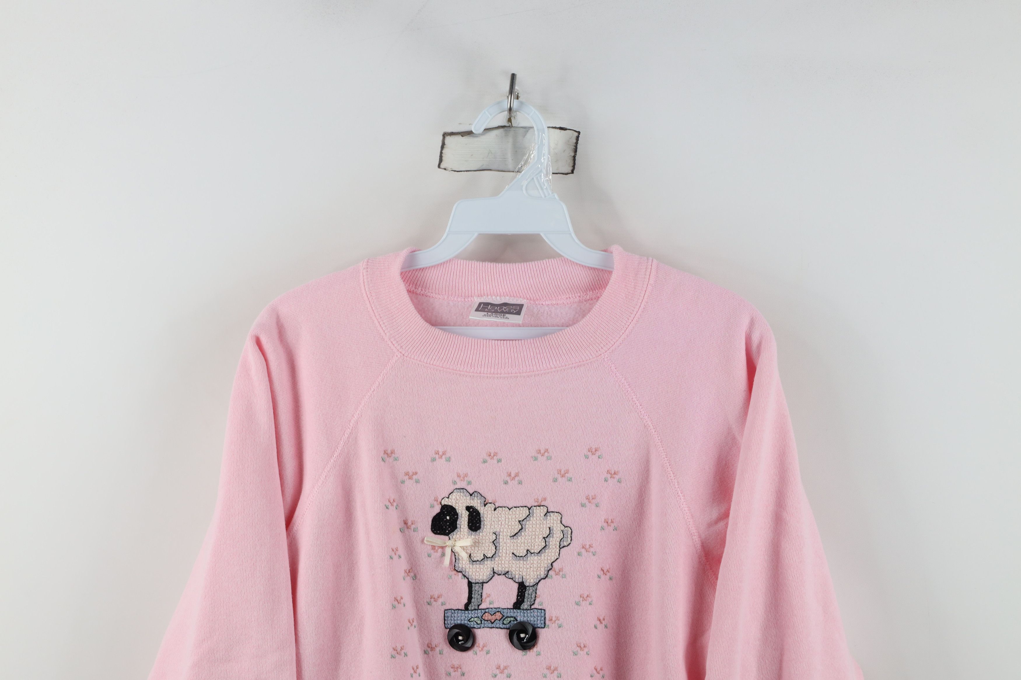 Vintage Vintage 90s Streetwear Sheep Heart Sweatshirt Pink USA Size L / US 10 / IT 46 - 2 Thumbnail