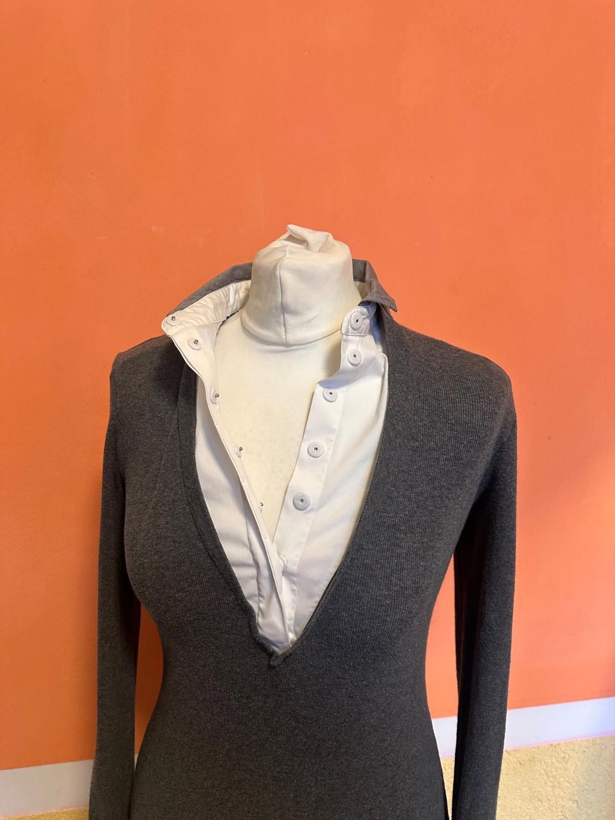 Brunello Cucinelli Brunello Cucinelli Monili Gray V-Neck Long Sleeves Top SZ M Size M / US 6-8 / IT 42-44 - 7 Thumbnail