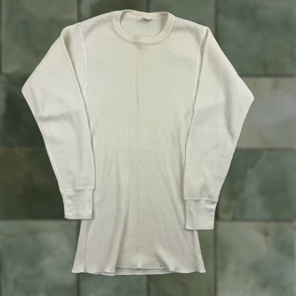 VINTAGE Thermal T-Shirt Adult L White 60s 70s Grunge J.E. Morgan Mens Slim Stained