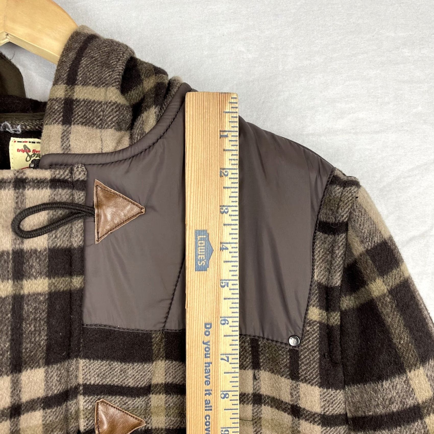 Vintage VINTAGE Triple Five Soul Duffle Coat Womens XL Brown Tan Plaid Wool Hooded Toggle Jacket Size XL / US 12-14 / IT 48-50 - 4 Thumbnail