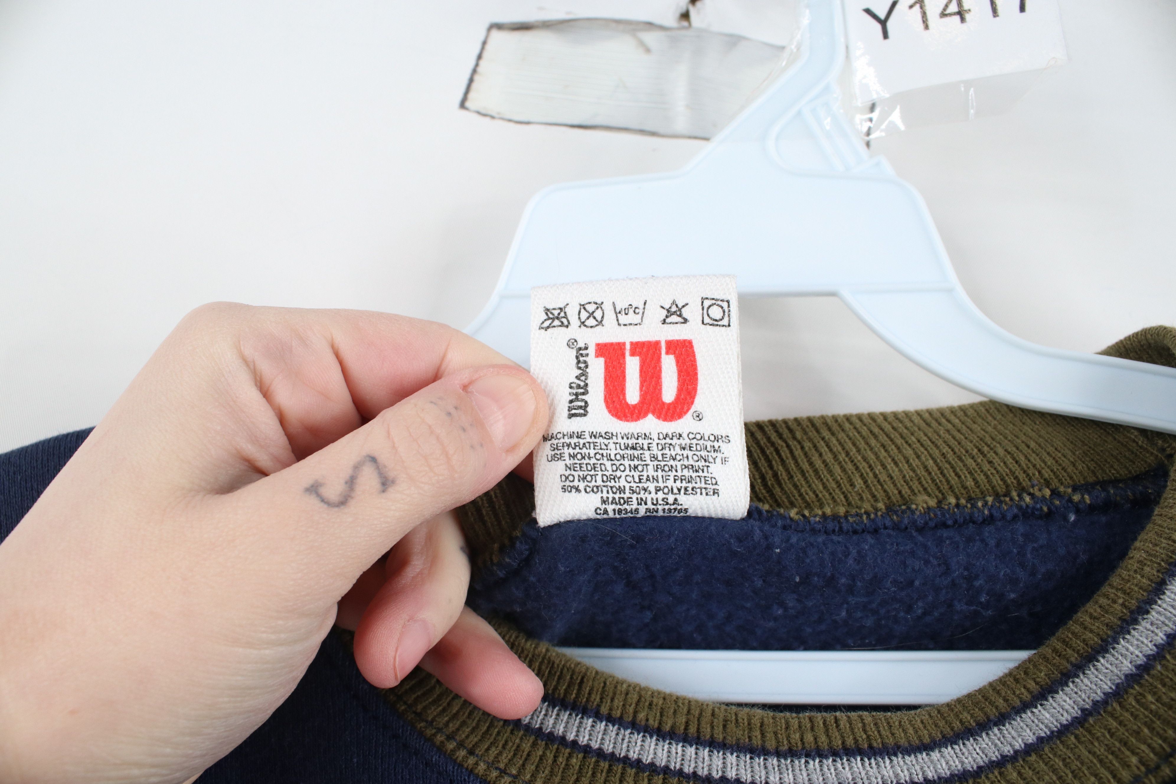 Vintage Vintage 90s Wilson Spell Striped Heavyweight Sweatshirt USA Size US XL / EU 56 / 4 - 6 Thumbnail
