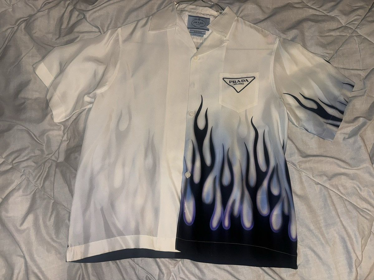 Prada Prada double match box silk shirt white W/ blue flames Size US S / EU 44-46 / 1 - 4 Thumbnail