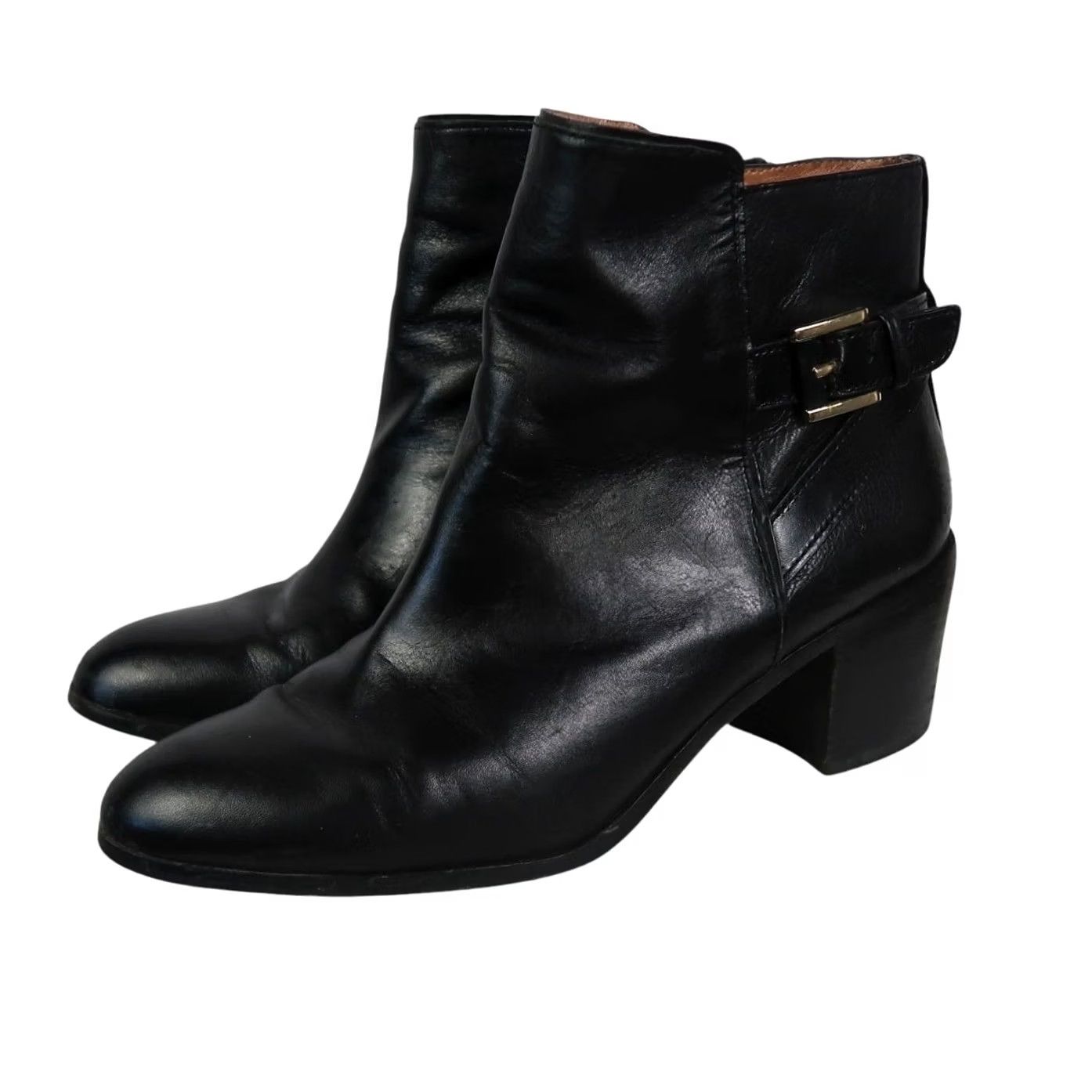 Vintage Louise et Cie Zalia Black Leather Heeled Ankle Boots Zip Closure 9 Women Boots Mid Heel Casual Fall Spring Women Size US 9 / IT 39 - 5 Thumbnail
