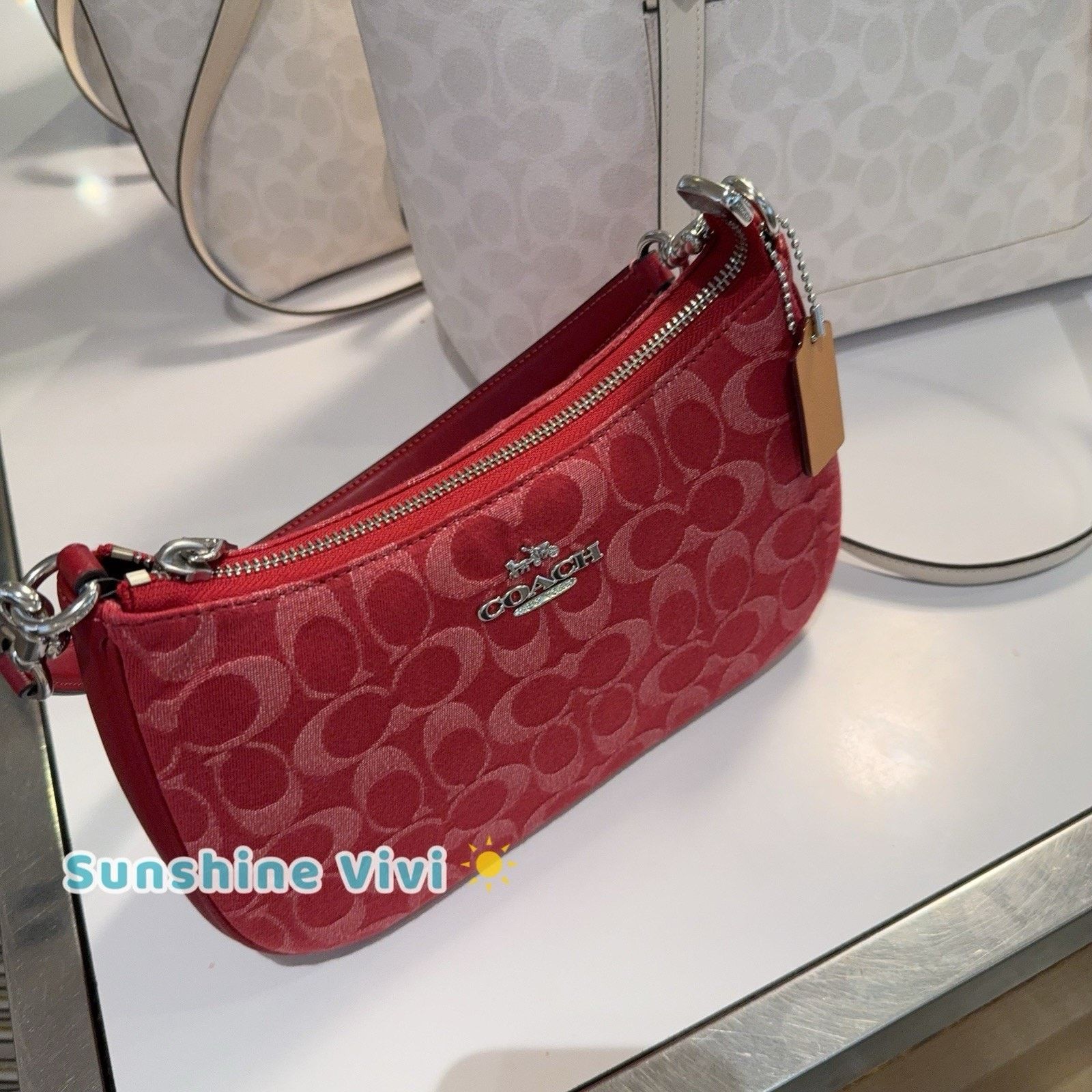 Coach NWT Coach Teri Shoulder Bag Denim CDE43 Silver/True Red Size ONE SIZE - 2 Thumbnail