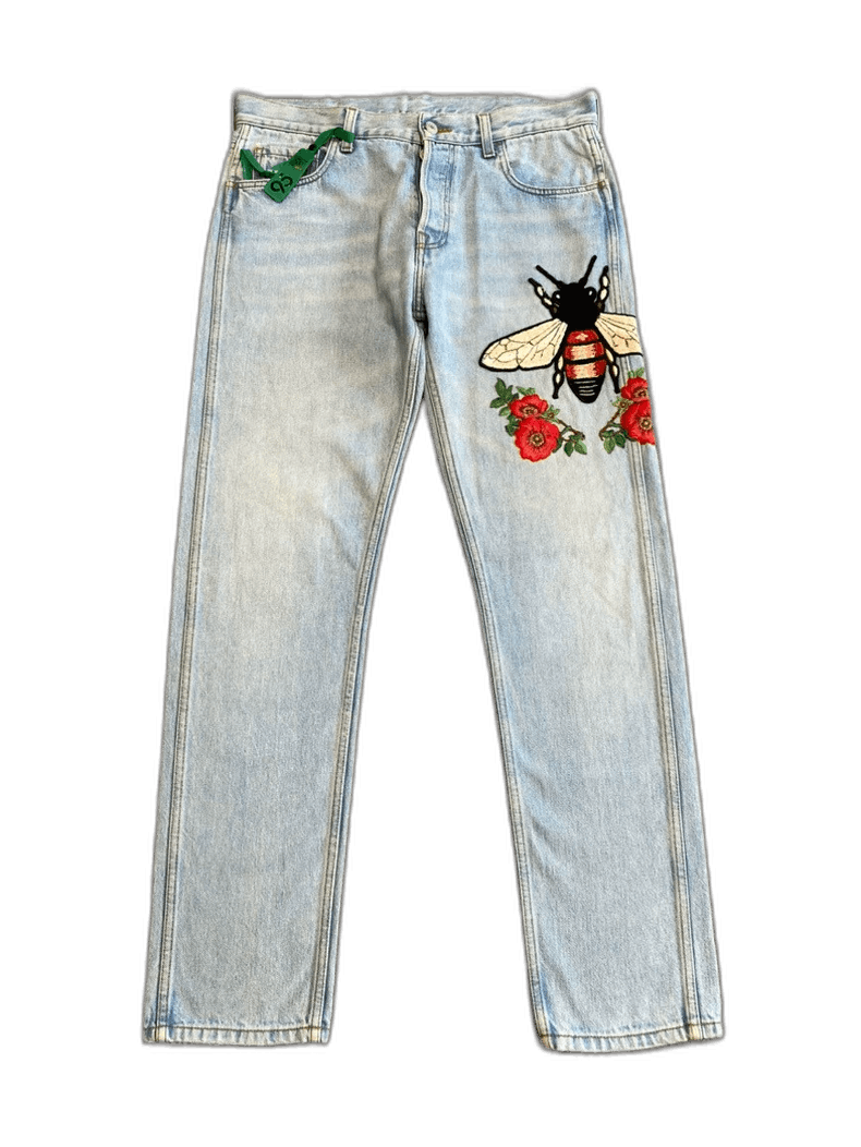 Gucci Gucci Bee Embroidered Denim Pants Size 32-yf Size US 32 / EU 48 - 1 Thumbnail