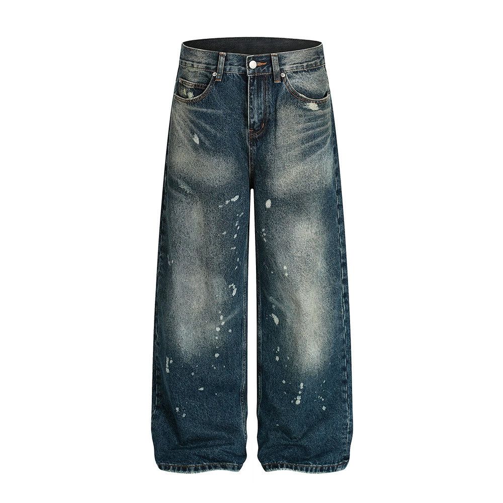 Vintage Men's washed straight punk ink-splashed distressed jeans Size US 32 / EU 48 - 1 Thumbnail